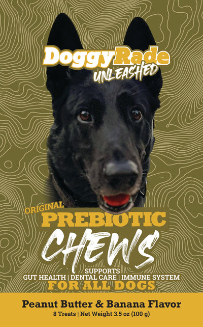 [3 PACK] DoggyRade Unleashed Prebiotic Chews/Peanut Butter and Banana/Vegan/Gut Health/Dental Care/3 x 3.5 ounce pouches